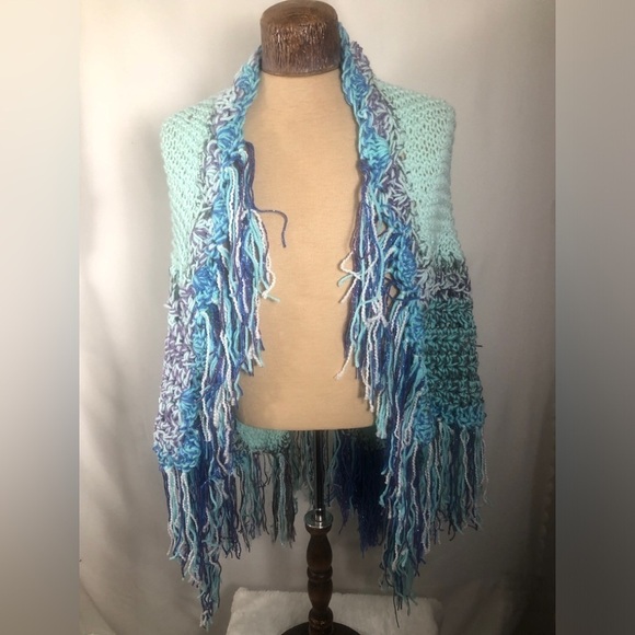 Sweaters - Knitted Teal Blue Prayer Shawl. NEW